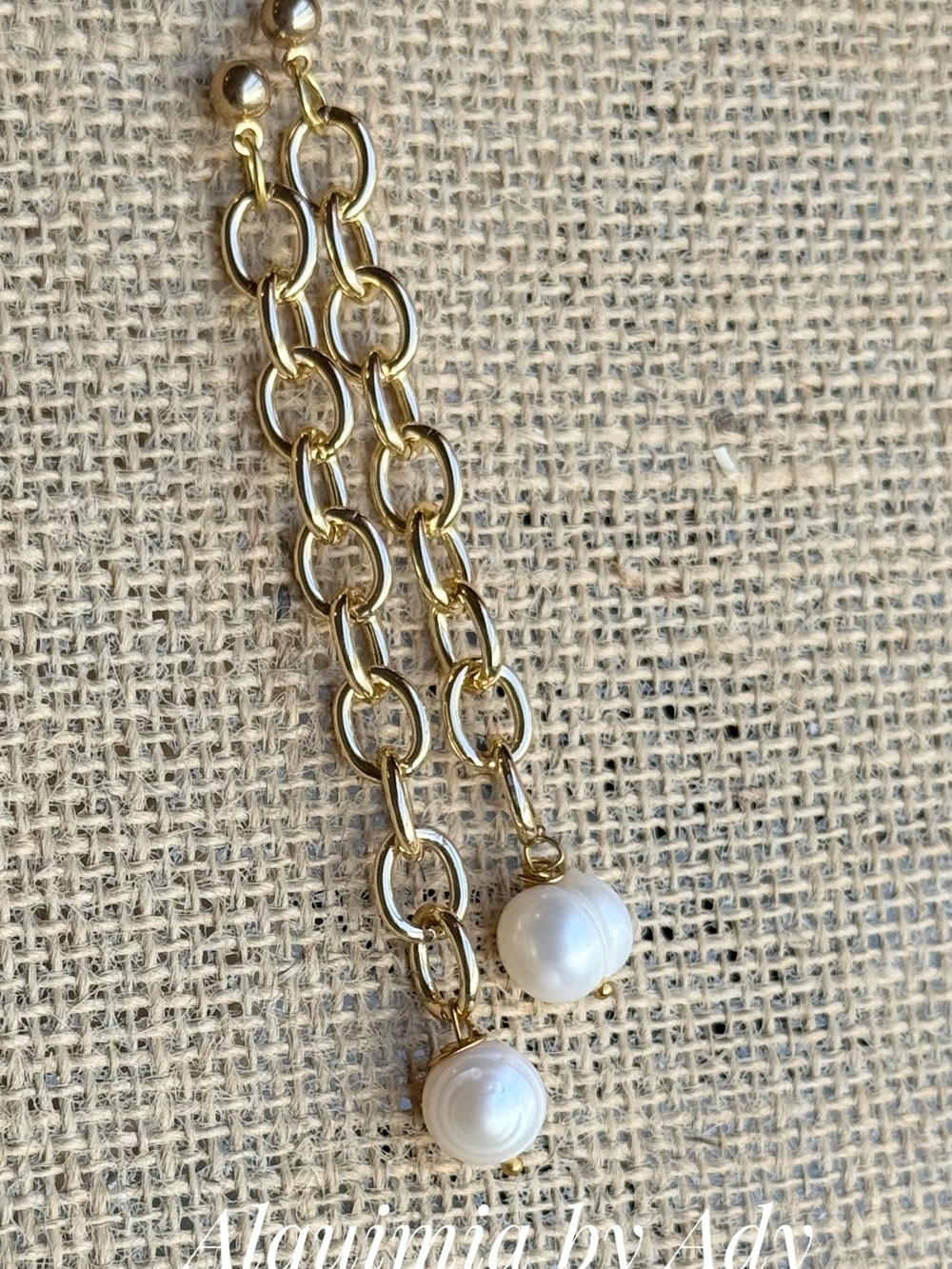 Shoulder duster Gold Chain Earrings  big  baroque Pearl Drops + organic pearl